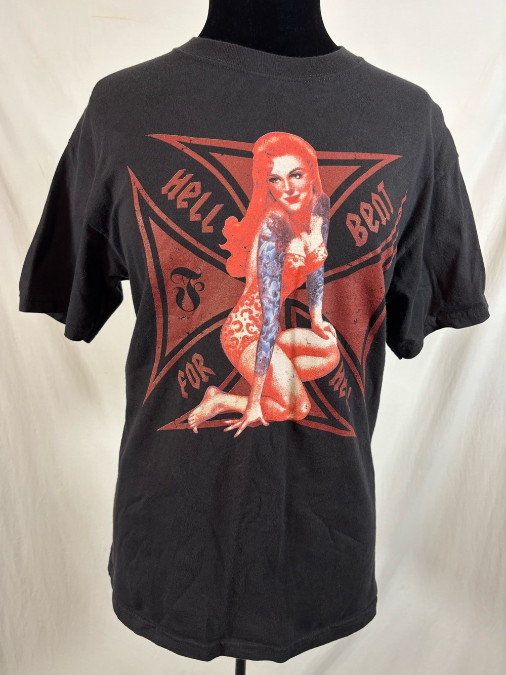 Rebel Ink Co Hell Bent for Hell Pinup Tee Medium Tattoo Biker Rockabilly Y2K 🇺🇸